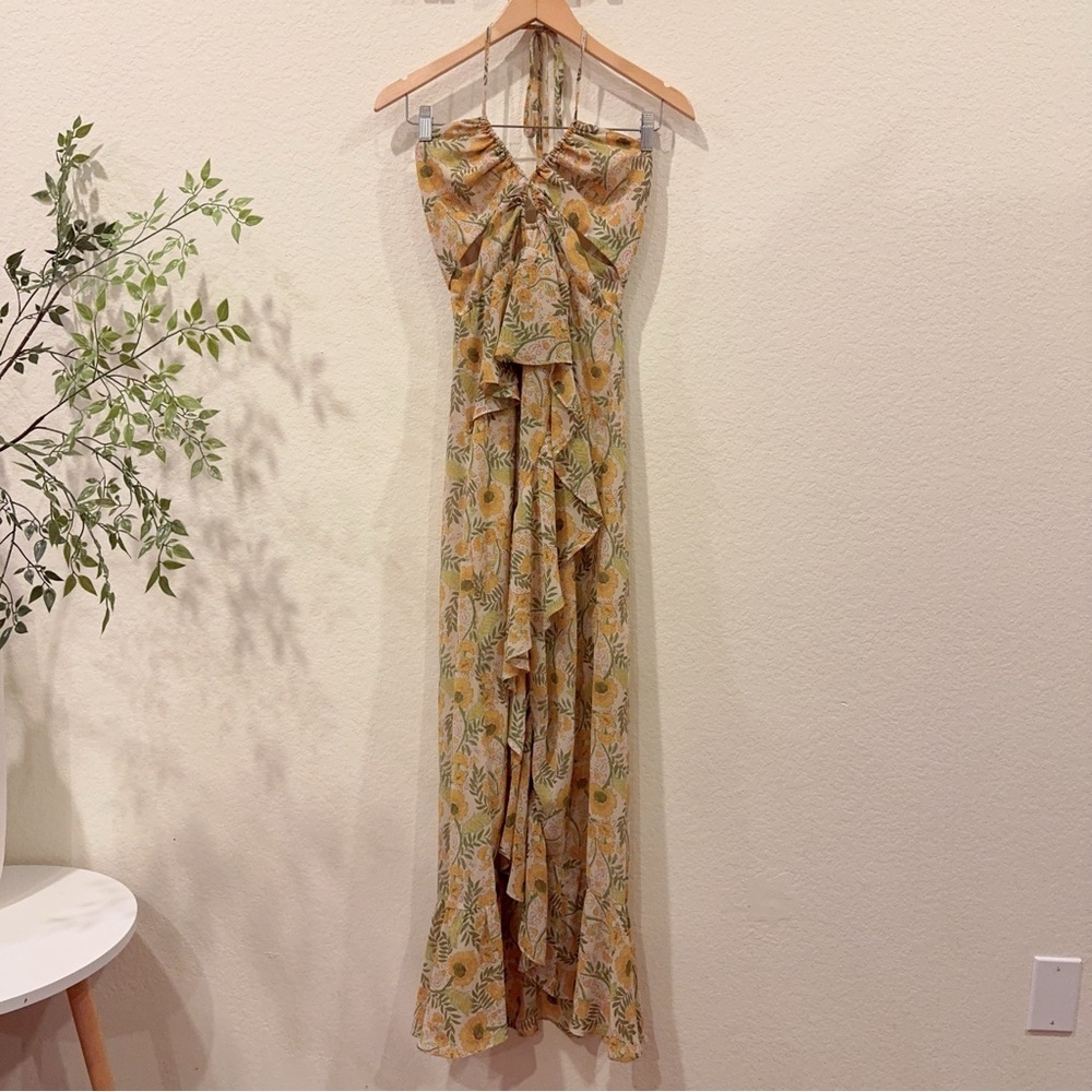 ASTR Vivee High Low Midi Dress in Yellow Floral Size Small NWT - Picture 3 of 10